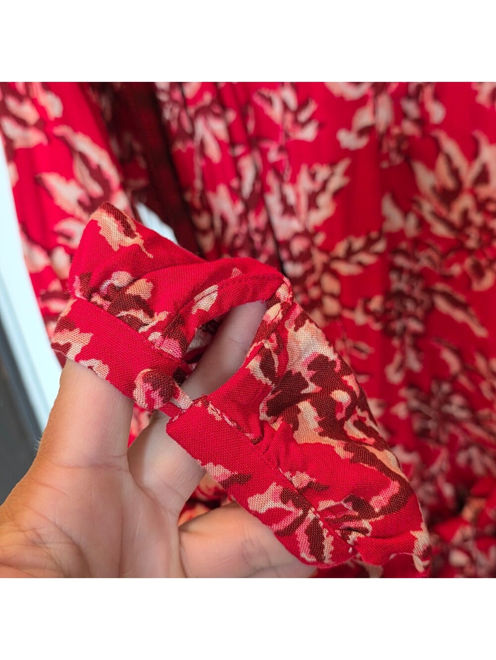 Knox Rose Red Floral Rayon Dress with Button Front and Long Sleeves Size XL NWOT - Picture 4 of 9